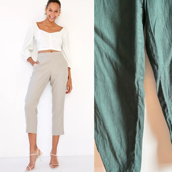 Aritzia Pants - Aritzia Babaton Conan Green Linen Tailored Pants